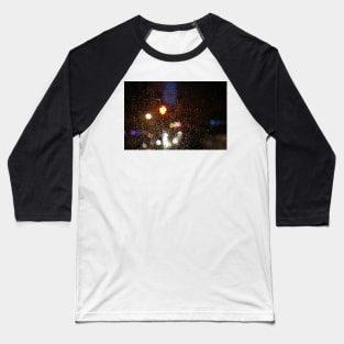 Deatil of raindrops on a car windshield at night Baseball T-Shirt